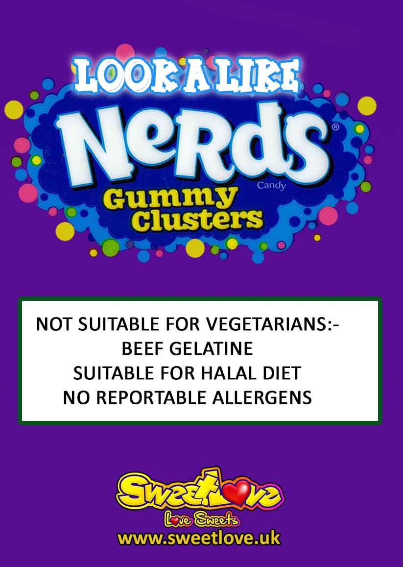 Vending label for Nerds Look Alike  Gummy Clusters.